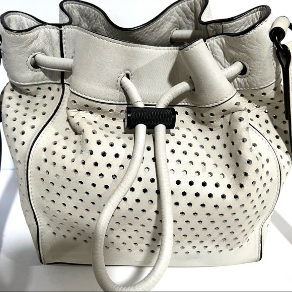 Rag & Bone 'Mini Aston' Perforated Leather Off White Ivory Cut-out Bucket Bag - Picture 9 of 14
